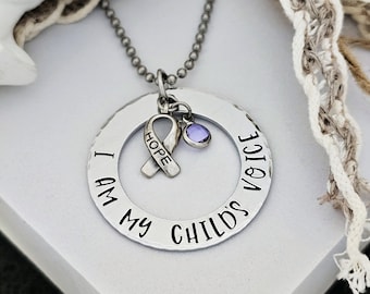 I am my child's voice, Rett Syndrome Awareness Necklace, Hope Ribbon Necklace, Rett Syndrome