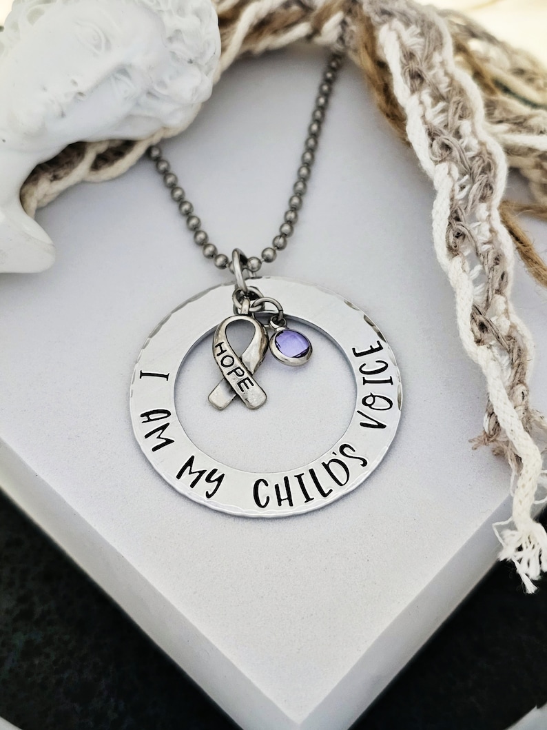 I am my child's voice, Rett Syndrome Awareness Necklace, Hope Ribbon Necklace, Rett Syndrome image 1