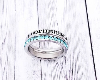 Scripture Ring, Christian Jewelry, Psalm Ring, Scripture Jewelry, Inspirational Ring, Personalize Jewelry, Hand Stamped Ring, Stackable Ring