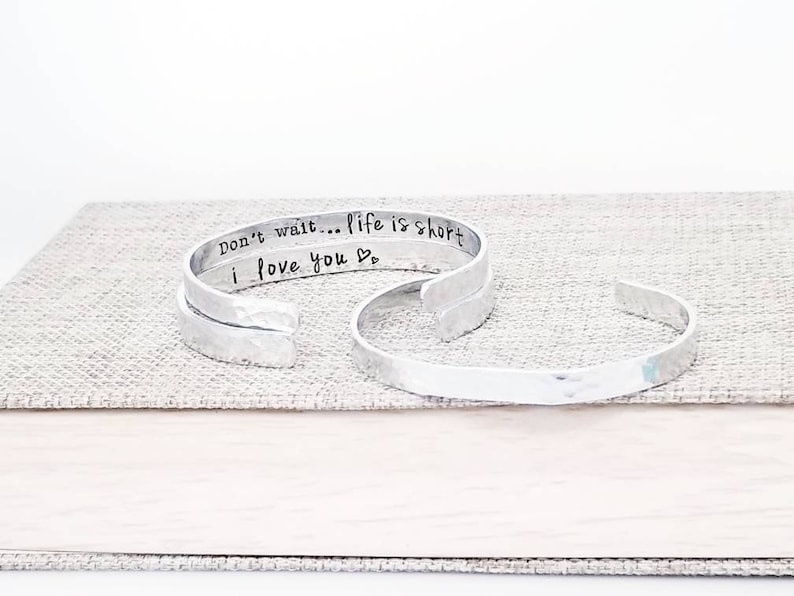 Hammered Silver Bracelet, Custom Cuff Bracelet, Silver Cuff Bracelet, Bracelet Cuff, Inspirational Bracelet Cuff, Bracelet Gift, Custom Gift image 6