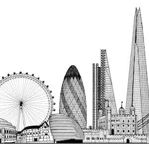 London Skyline Drawing A2 London Landmarks Drawing London Cityscape ...