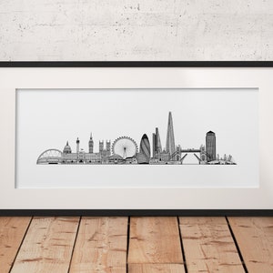 London Skyline Drawing A2 - London Landmarks Drawing - London Cityscape - Detailed Hand Drawn Architectural Drawing - London Wall Art