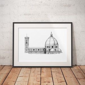 Florence Cathedral A5/A4 Detailed Hand-drawn Architectural Drawing - Florence Wall Art - Modern Room Decor