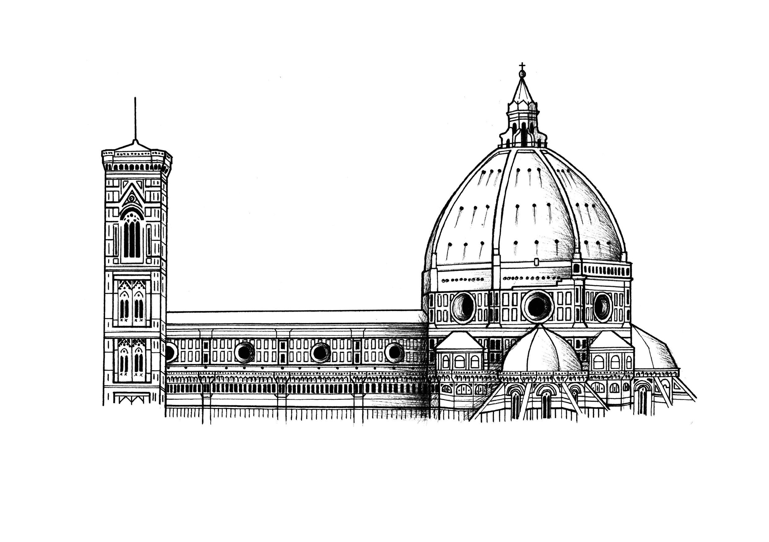 Florence Cathedral A5 A4 Detailed Hand drawn Architectural Drawing 