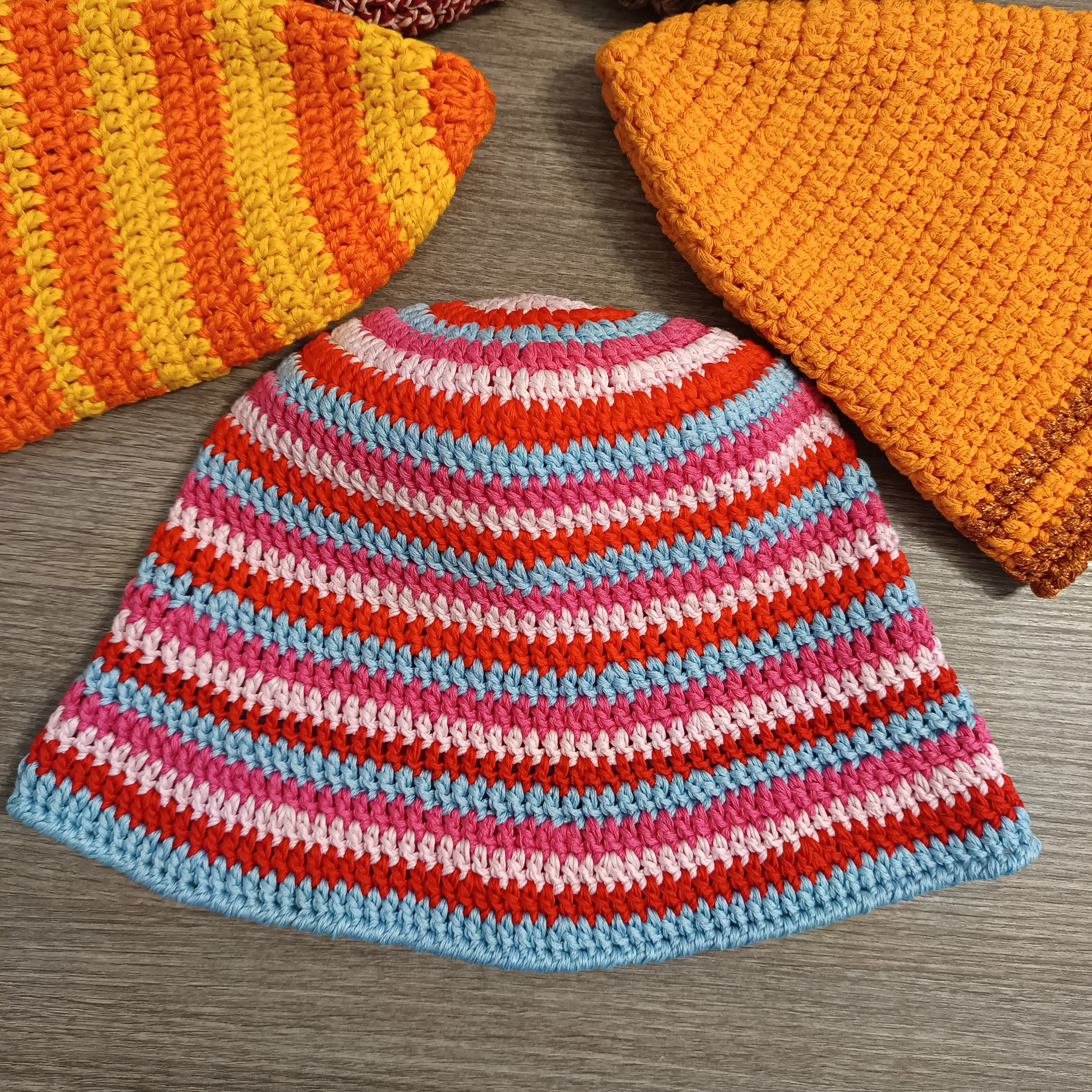 Vibrant Striped Crochet Bucket Hat HANDMADE 100% cotton Free Easy Lily Summer Stripes Bucket Hat Crochet Pattern  main image 4