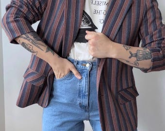 Vtg early 80’s stripey blazer in Large, minimalist boho, cottage vibes
