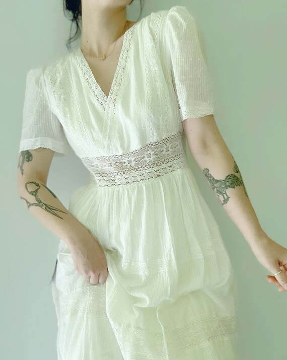 White Boho Maxi dress in 100% cotton (L)