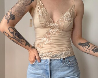 Camisola de encaje vintage Y2K, nueva con etiquetas, talla pequeña