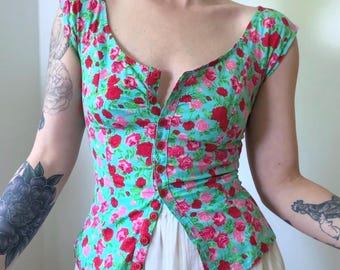 Top romantico in cotone vintage di Betsey Johnson del 1991