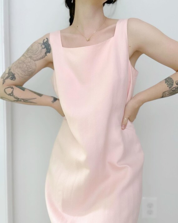 vtg 90’s minimalist rose hue linen blend dress in 