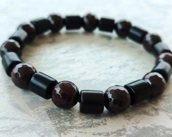 Garnet with black ebony, bracelet, customizable, handmade