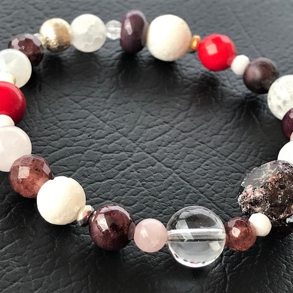 Schneeweißchen und Rosenrot, Multiedelsteine-Armband, Unikat, handgefertigt