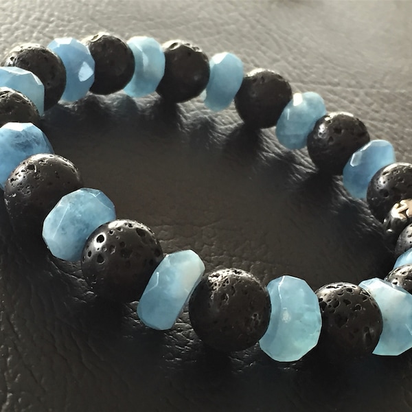 Extravagant! Aquamarin mit Lava, Armband, anpassbar, handgefertigt