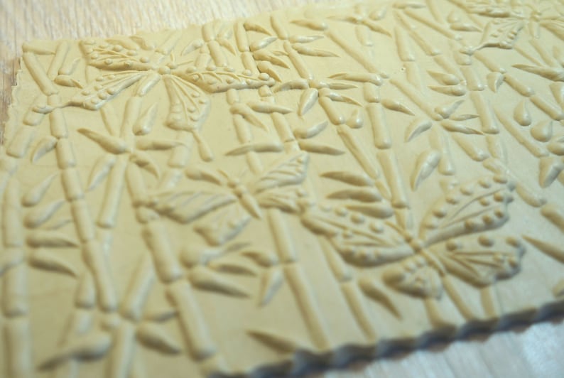Rolling pin Ceramic tool. Bamboo butterflies