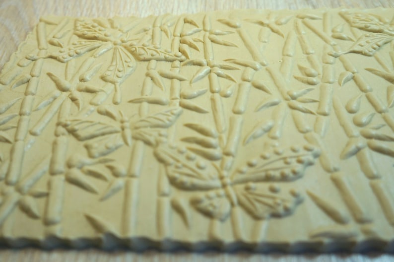 Rolling pin Ceramic tool. Bamboo butterflies
