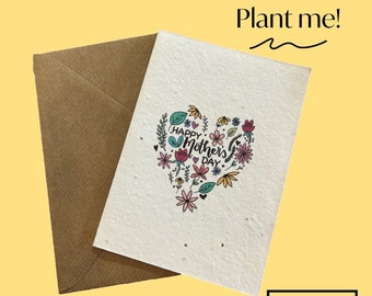 Plantable Mothers Day Card - Heart Flowers - Send direct with gift message