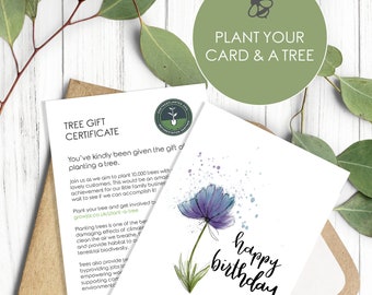Plantable Seeded Birthday Card - Eco Friendly Gift including Certificate to Plant their Own Tree at a Reforestation Project