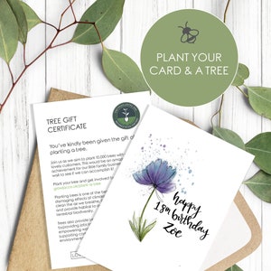 Feliz 18 cumpleaños Plantable Seeded Wildflower Cards Eco Friendly incluyendo certificado para plantar su propio árbol en un proyecto de reforestación