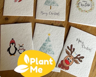 Handmade Seeded Christmas Cards 2025 - Christmas Greeting Card Made from Seed Paper with Wildflower Seeds (Plant After)