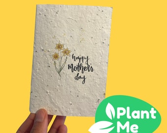 Plantable Mothers Day Card Daffodils Flower Design - Made from Seeded Paper that can be planted and grows into Wildflowers