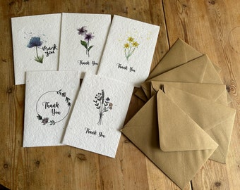 Pack of 10-20 Seeded Thank You Cards Multipack - Thank You Greeting Card Made from Seed Paper with Wildflower Seeds (Plant After)