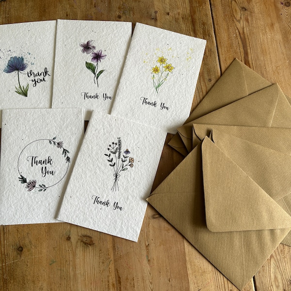 Paquete de 10-20 tarjetas de agradecimiento con semillas, paquete múltiple, tarjeta de felicitación de agradecimiento hecha de papel con semillas de flores silvestres (planta después)