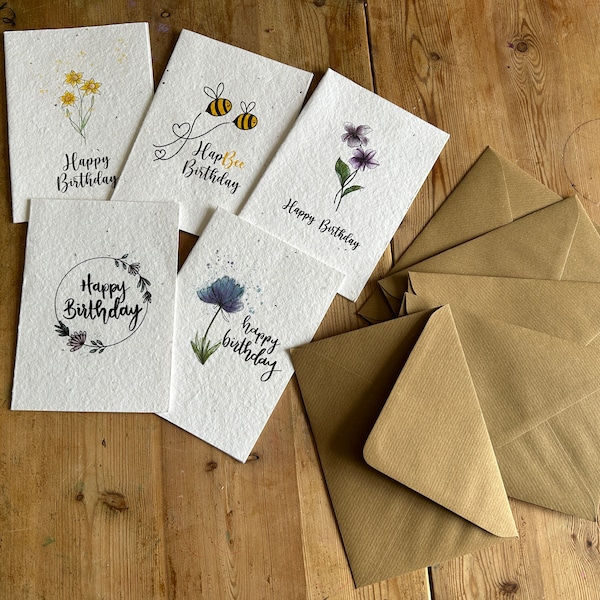 Lot de 10 à 20 cartes d'anniversaire avec graines de rechange - Cartes d'anniversaire pour femme, homme et enfant. Fabriqué à partir de cartes écologiques avec des graines de fleurs sauvages