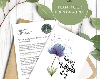 Plantable Mothers Day Card - Made from Seeded Wildflower Mix including Certificate to Plant their Own Tree at a Reforestation Project