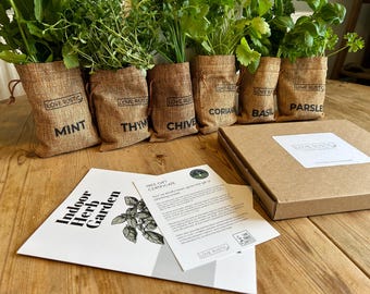 Indoor Herb Garden Set of 6 - Grow Your Own Fresh Herbs in Jute Bags | Birthday Gift, Women Gift, Mens Gift and Childrens Gift