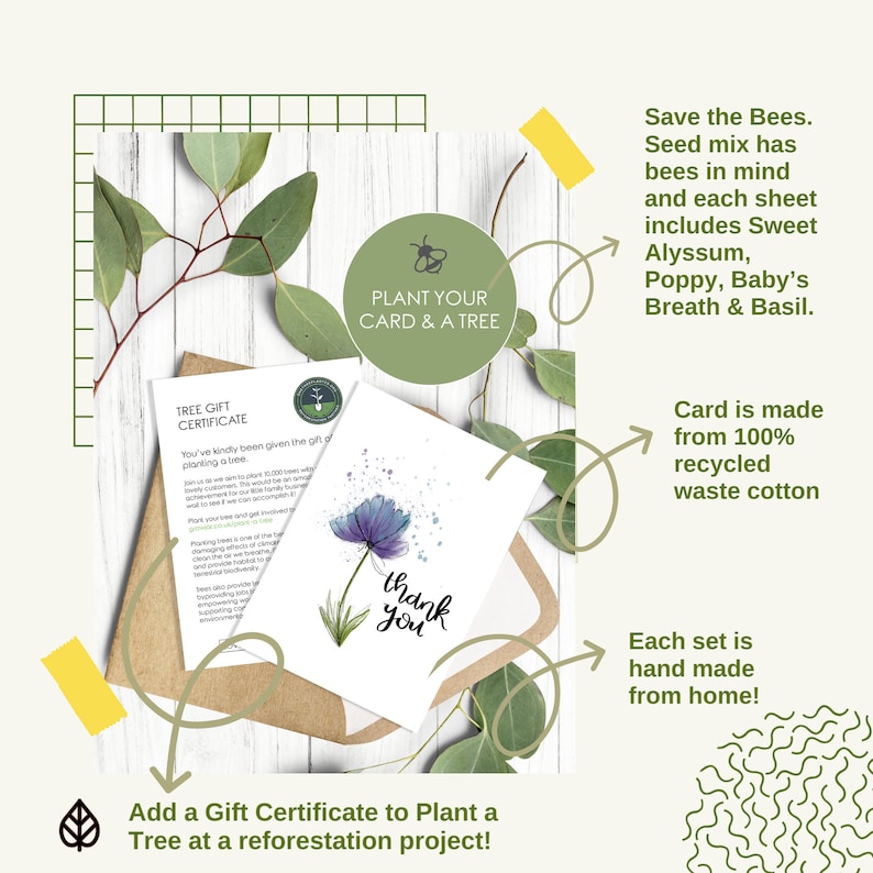 Plantable Thank You cards A6 Seed Cards Eco Friendly Gift with Plant a Tree Card image 3