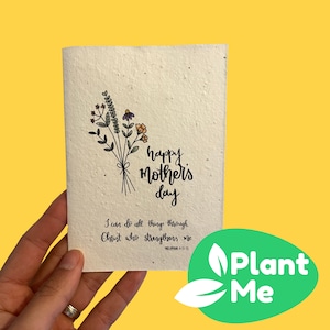 Carte à planter pour la fête des Mères avec verset de la Bible chrétienne - Philippiens 9:11-13