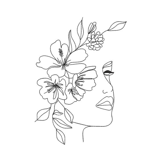 Woman Embroidery Design woman with flowers Embroidery Lady Etsy