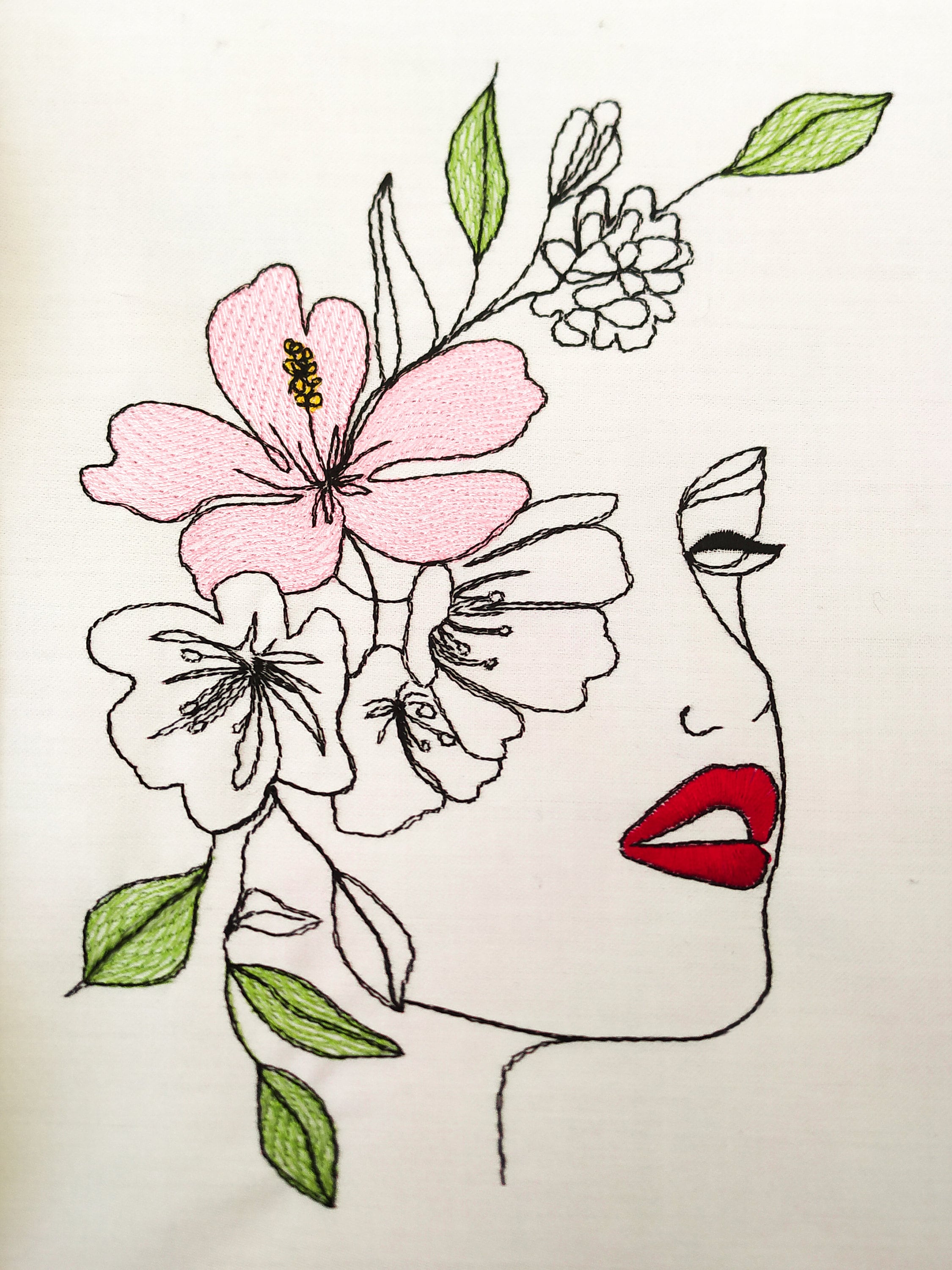 Woman embroidery design woman with flowers embroidery lady  etsy Woman embroidery design woman with flowers embroidery lady  etsy