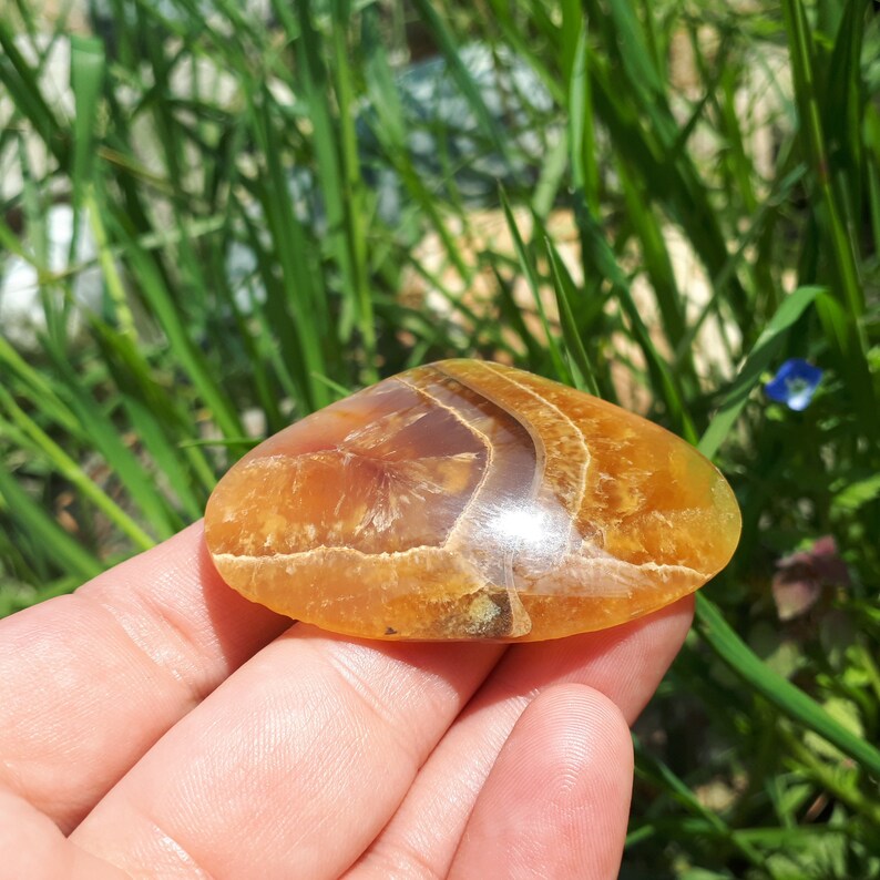 58 x 42 x 8 mm|Fossil Ammonite|Simbircite|Yellow Calcite|Natural Stone|Handcrafted Designer Cabochon