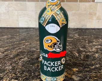 Green Bay Packer Personalized Upcycle Wine Bottle Decor