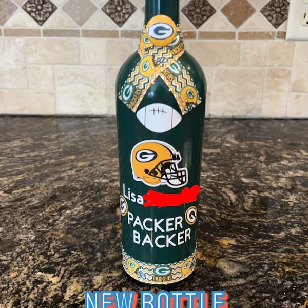 Green Bay Packer Personalized Upcycle Wine Bottle Decor