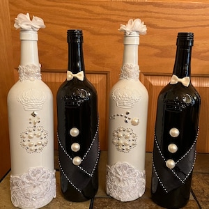 Bride and Groom Upcycle Wine Bottle Decor