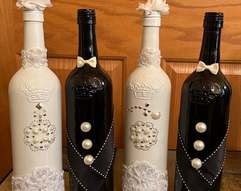 Bride and Groom Upcycle Wine Bottle Decor