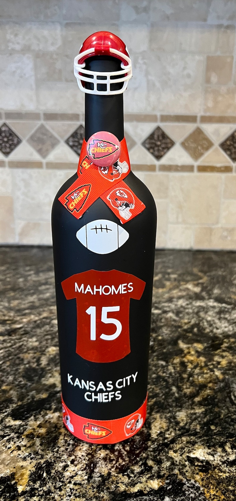 Kansas City Chiefs Patrick Mahomes Upcycle Wine Bottle image 1