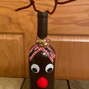 Christmas Rudolph Upcycled Wine Bottle Decor