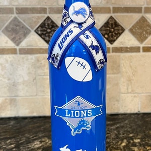 Detroit Lions Upcycle Wine Bottle