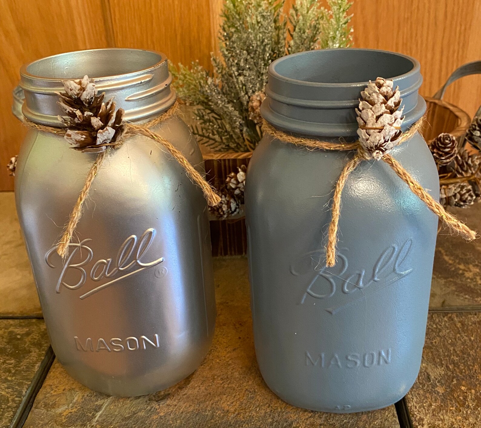 Blue and Silver Mason Jar Decor - Etsy