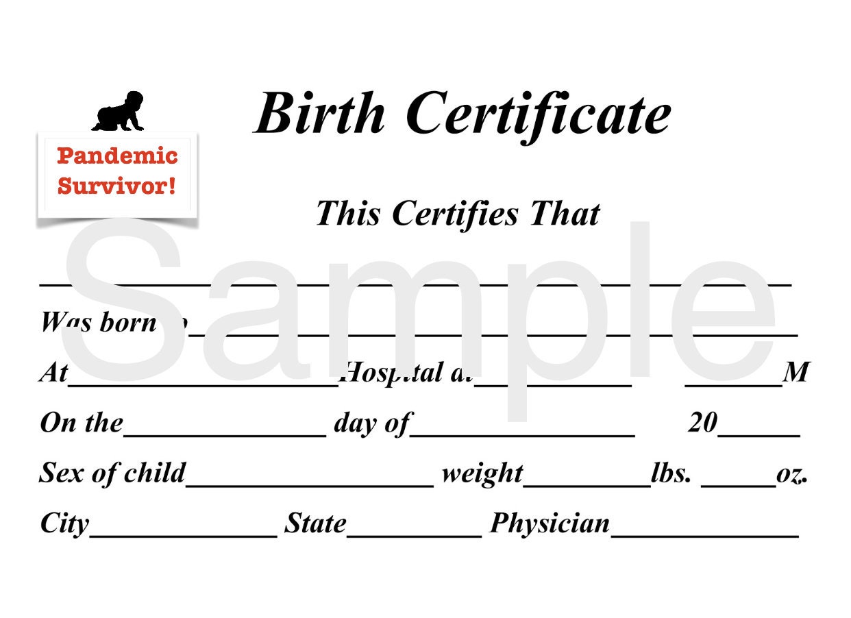 Pandemic Survivor Baby Birth Certificate Template, Black Text Within Official Birth Certificate Template