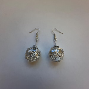 Handmade Clear Glass Round Wire Wrapped Dangle Earrings