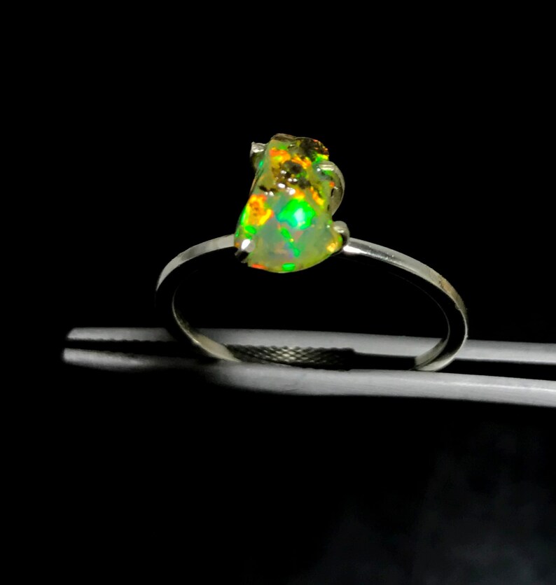 Natural Ethiopian Opal Ring Opal Rough Ring Raw Opal Ring Gift Ring08 Opal Polished Rough Ring 925 Sterling Silver Oxidized Black Polish