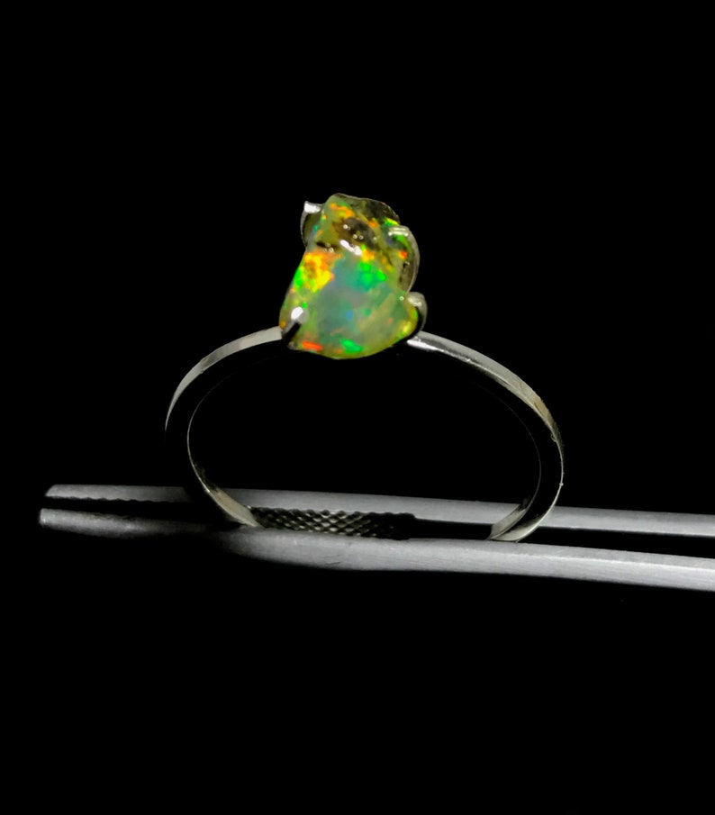 Natural Ethiopian Opal Ring Opal Rough Ring Raw Opal Ring Gift Ring08 Opal Polished Rough Ring 925 Sterling Silver Oxidized Black Polish