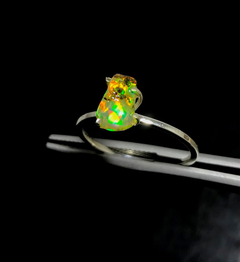 Natural Ethiopian Opal Ring Opal Rough Ring Raw Opal Ring Gift Ring08 Opal Polished Rough Ring 925 Sterling Silver Oxidized Black Polish