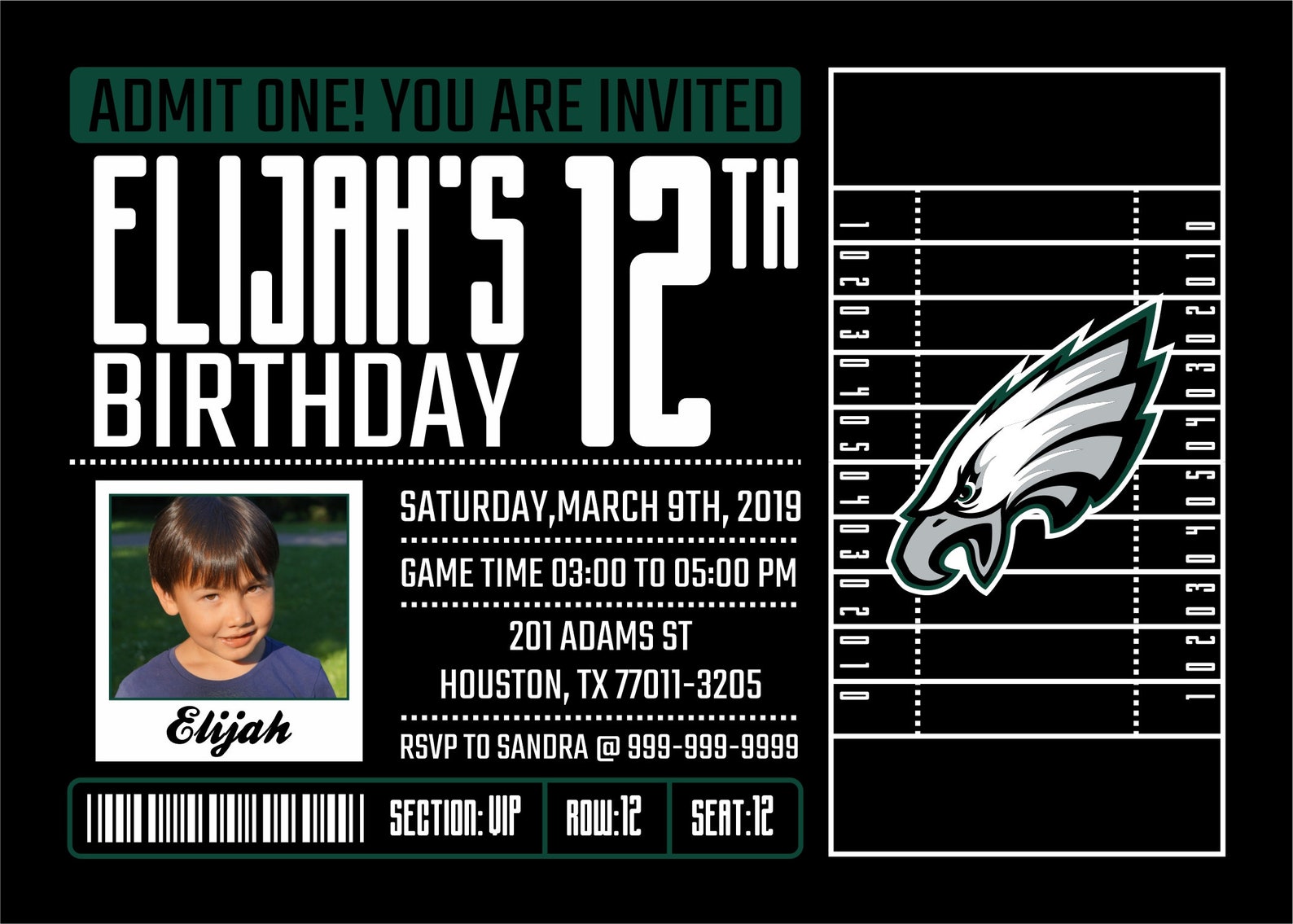 Philadelphia Eagles Invitation Birthday Invitations Eagles | Etsy