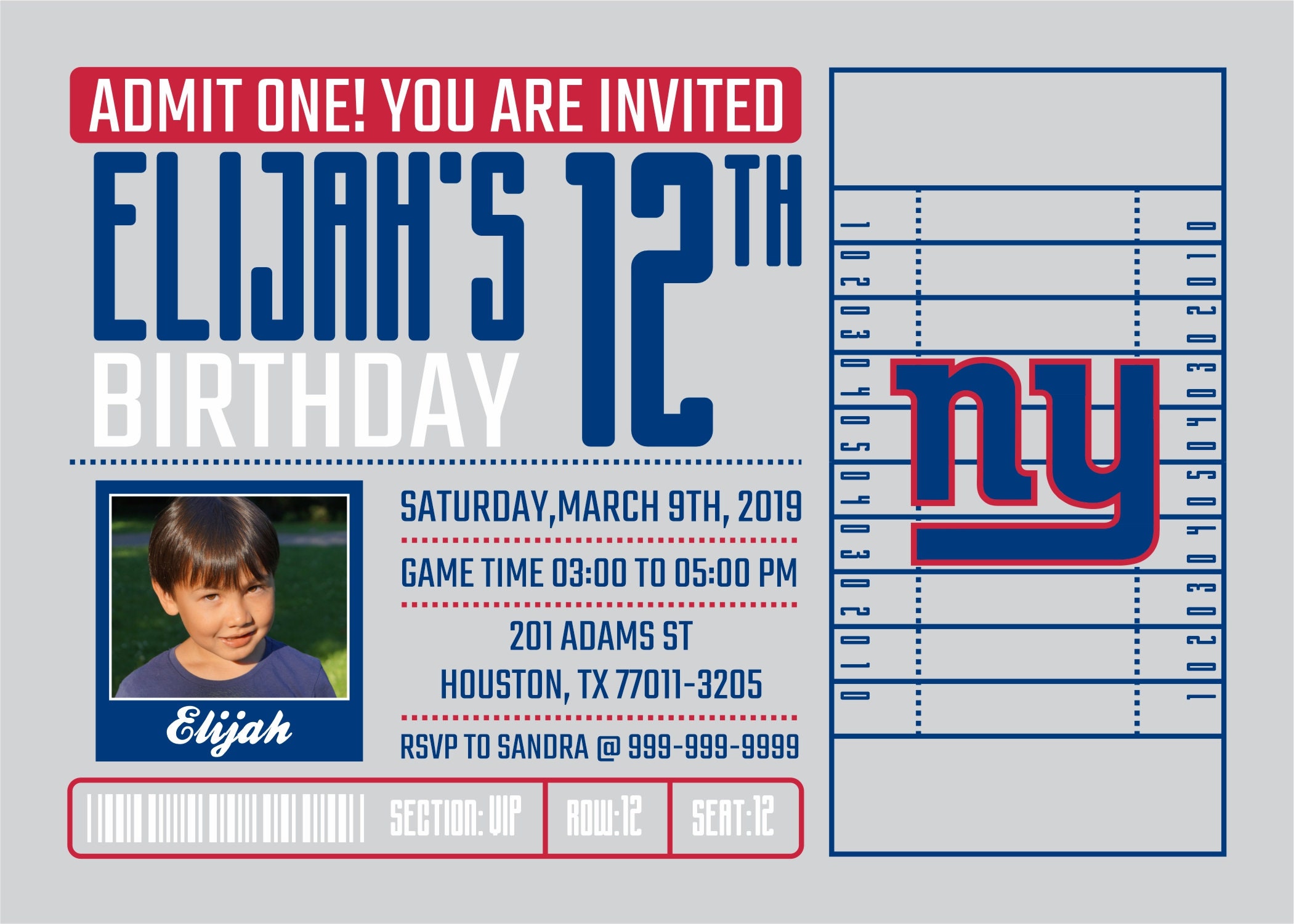 New York Giants Invitation Birthday Invitations Giants Party - Etsy UK