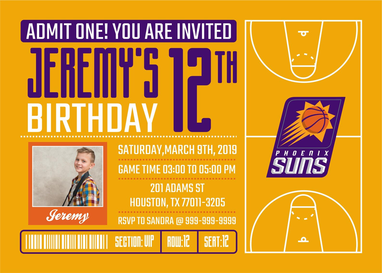 Phoenix Suns Invitation Birthday Invitations Suns Party Etsy